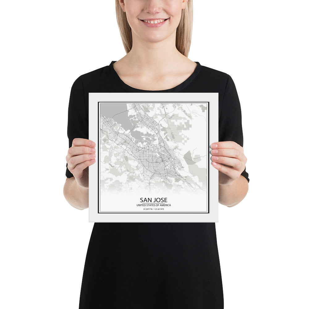 San Jose White Framed Map