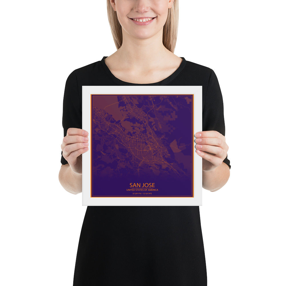 San Jose Purple and Orange Framed Map