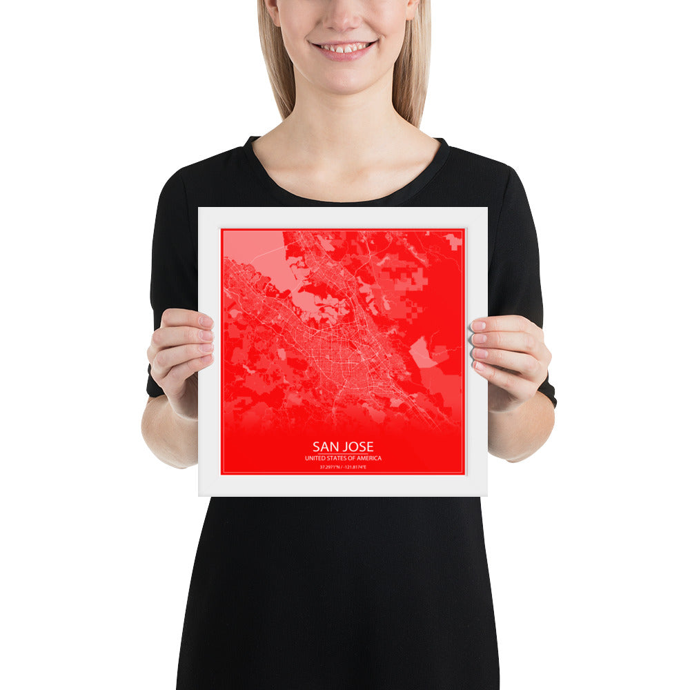 San Jose Red and White Framed Map