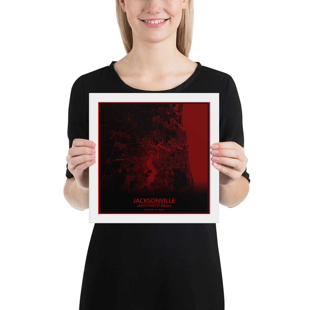 Jacksonville Black and Red Framed Map