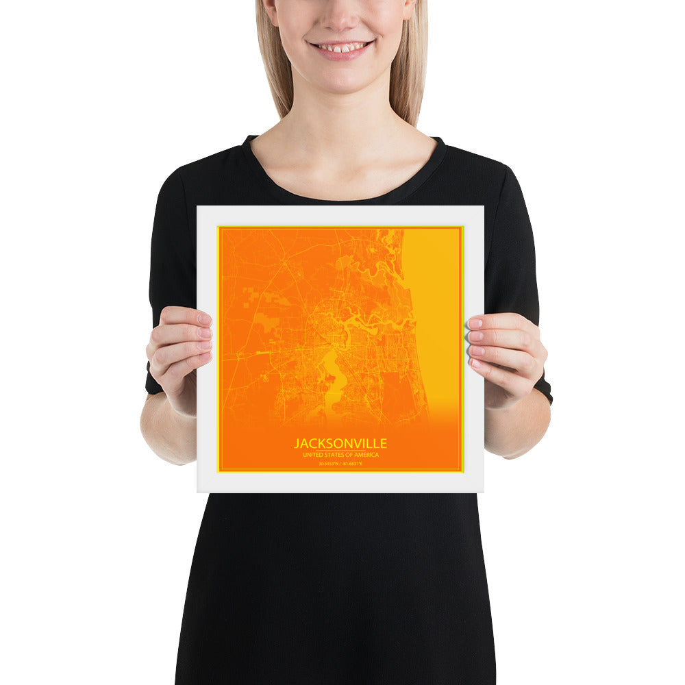 Jacksonville Orange and Yellow Framed Map