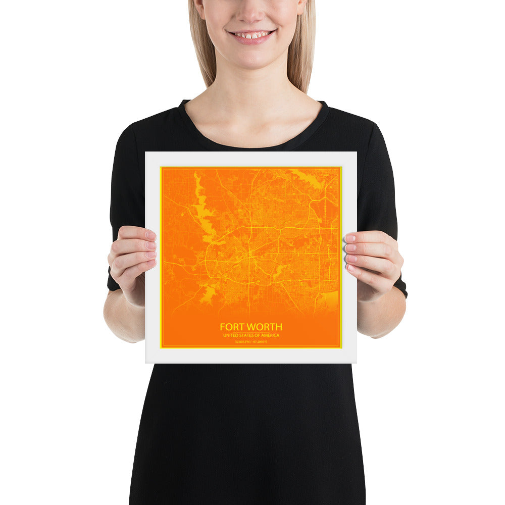 Fort Worth Orange and Yellow Framed Map