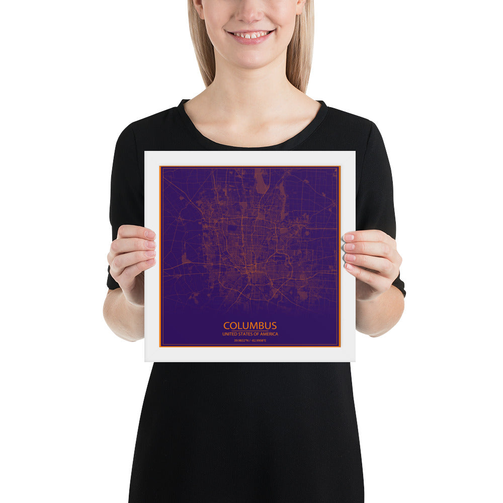 Columbus Purple and Orange Framed Map