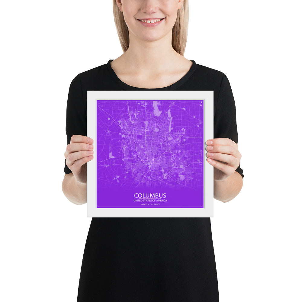 Columbus Purple and White Framed Map