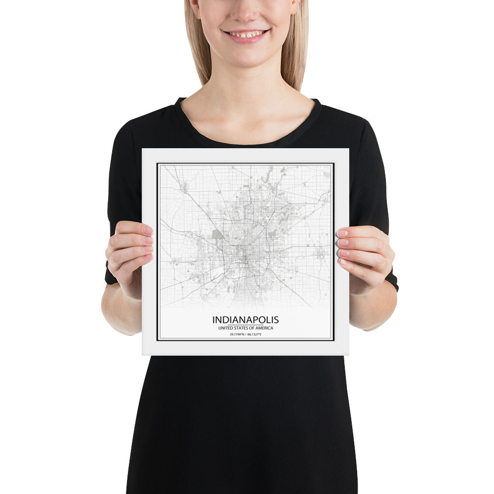 Indianapolis White Framed Map