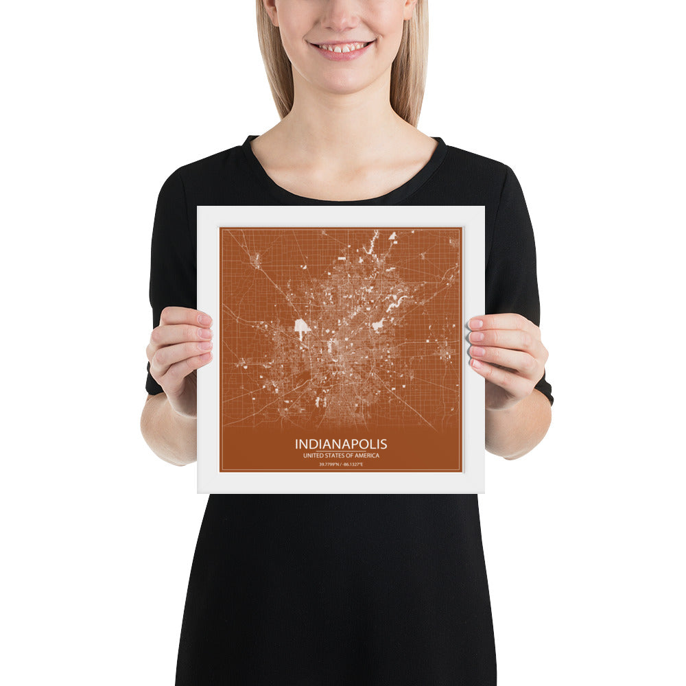 Indianapolis Brown and White Framed Map