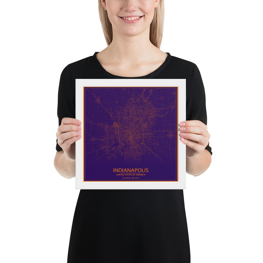 Indianapolis Purple and Orange Framed Map