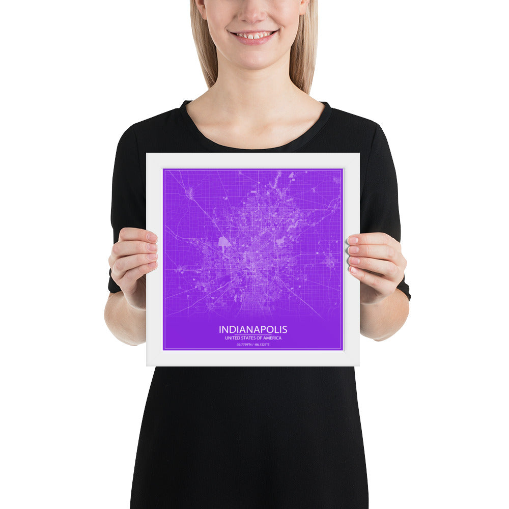 Indianapolis Purple and White Framed Map