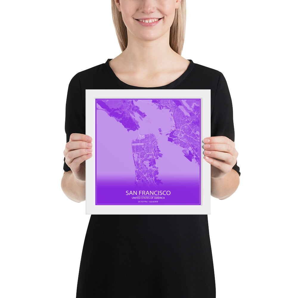 San Francisco Purple and White Framed Map