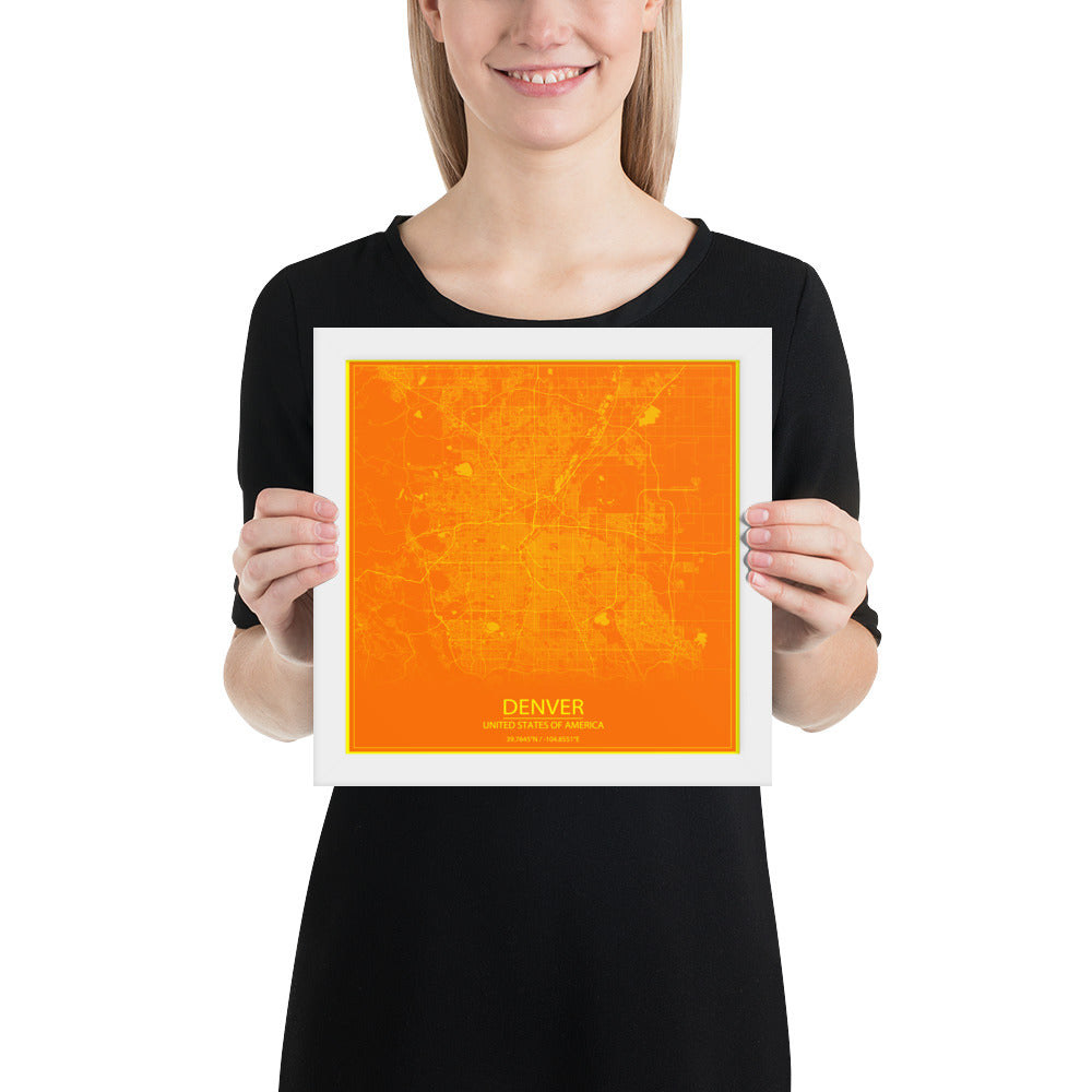 Denver Orange and Yellow Framed Map