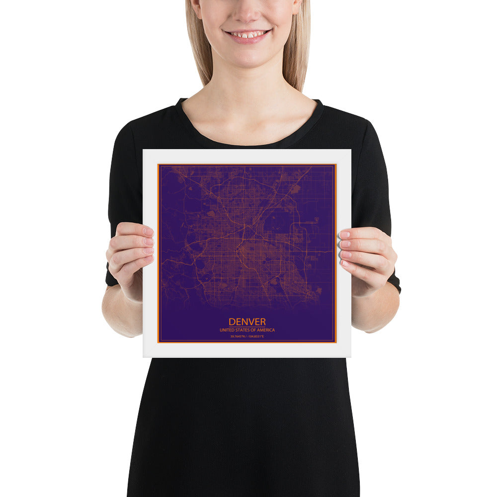 Denver Purple and Orange Framed Map