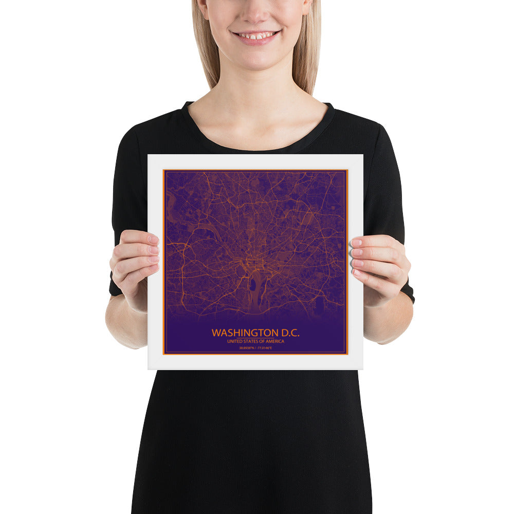 Washington, D.C. Purple and Orange Framed Map