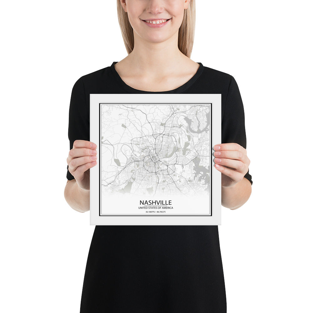 Nashville White Framed Map