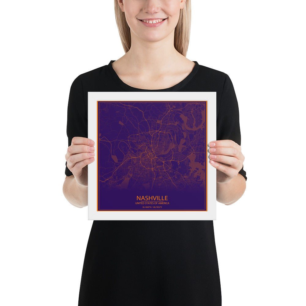 Nashville Purple and Orange Framed Map