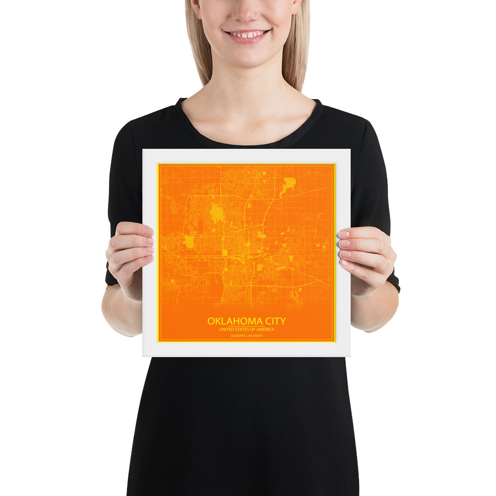 Oklahoma City Orange and Yellow Framed Map