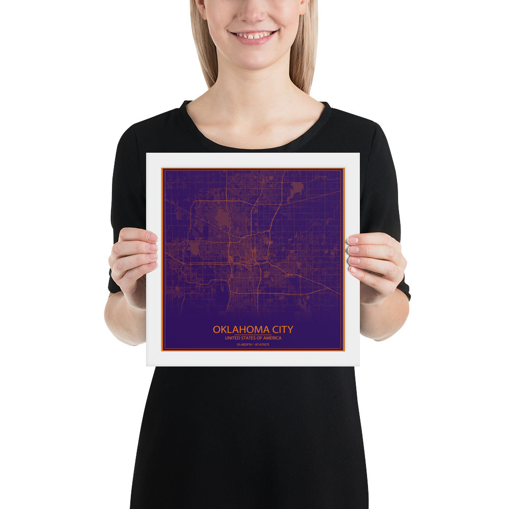 Oklahoma City Purple and Orange Framed Map