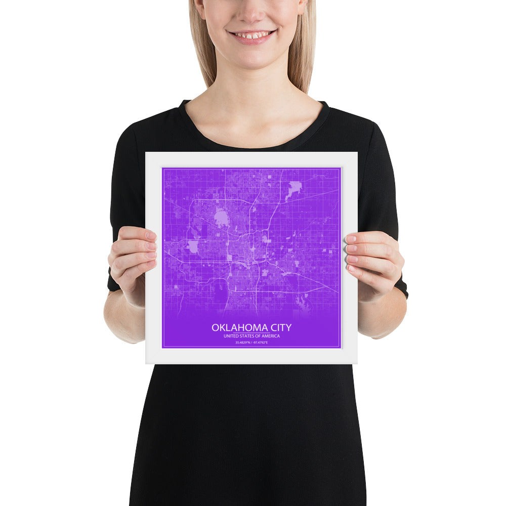 Oklahoma City Purple and White Framed Map