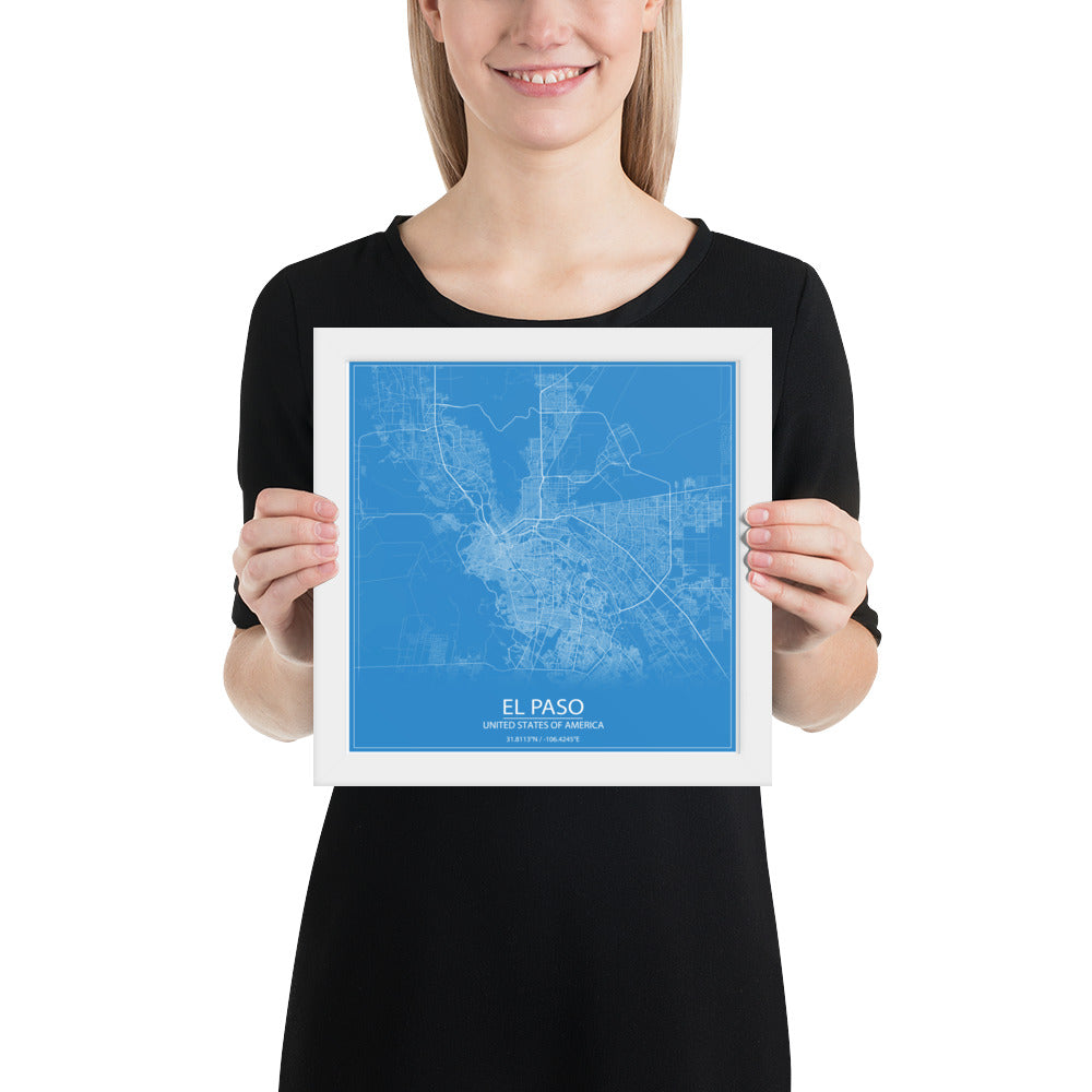 El Paso Blue and White Framed Map