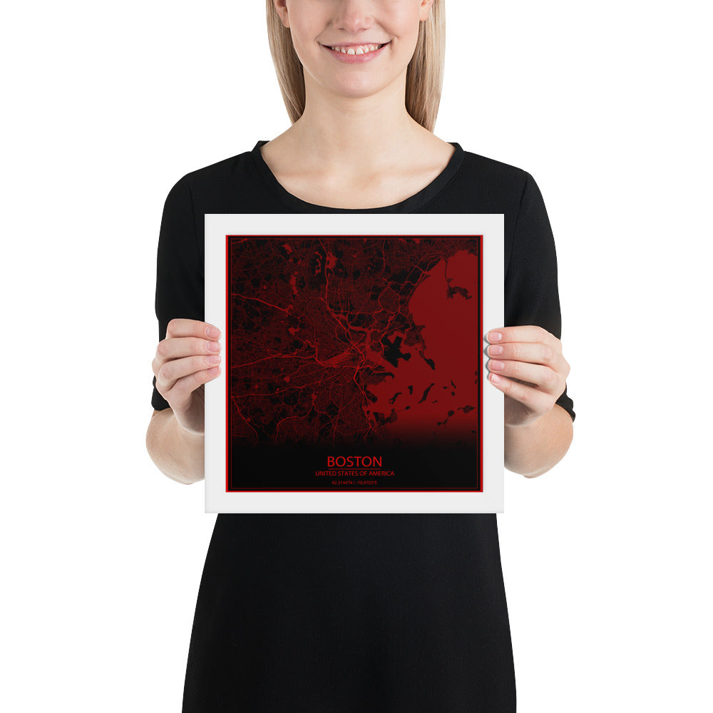 Boston Black and Red Framed Map