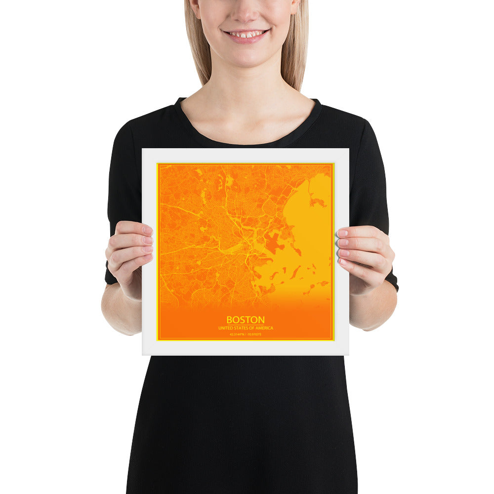 Boston Orange and Yellow Framed Map