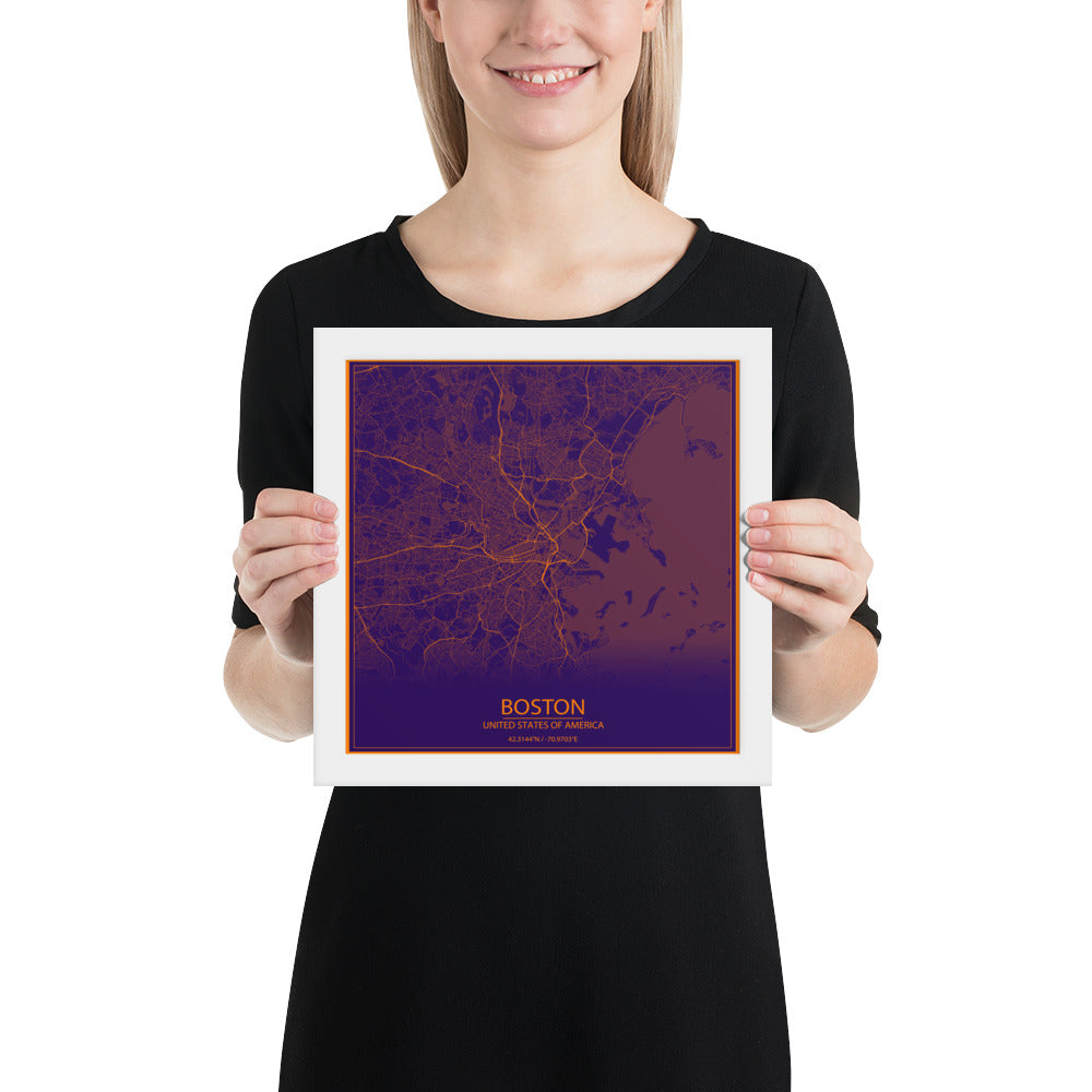 Boston Purple and Orange Framed Map