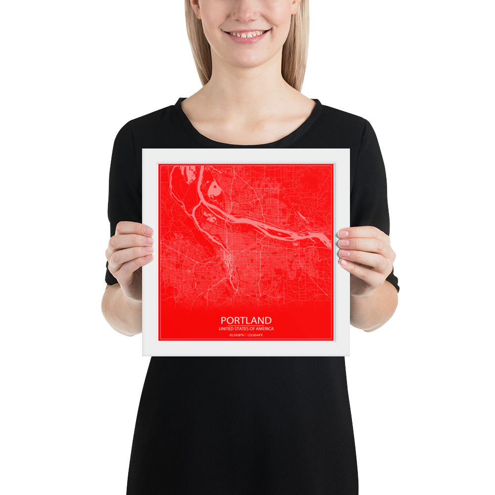 Portland Red and White Framed Map