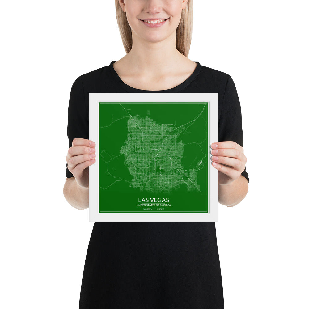 Las Vegas Green and White Framed Map