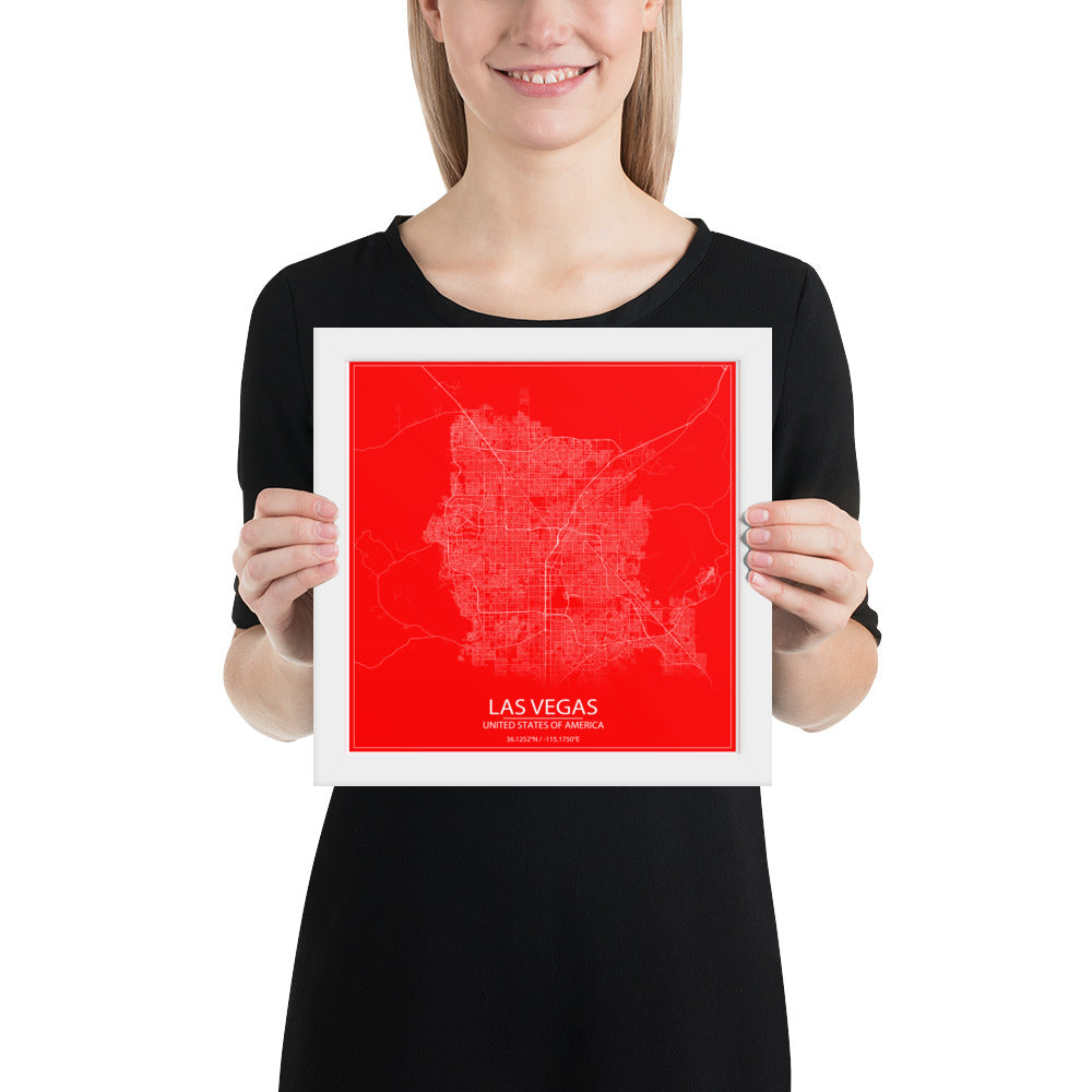 Las Vegas Red and White Framed Map