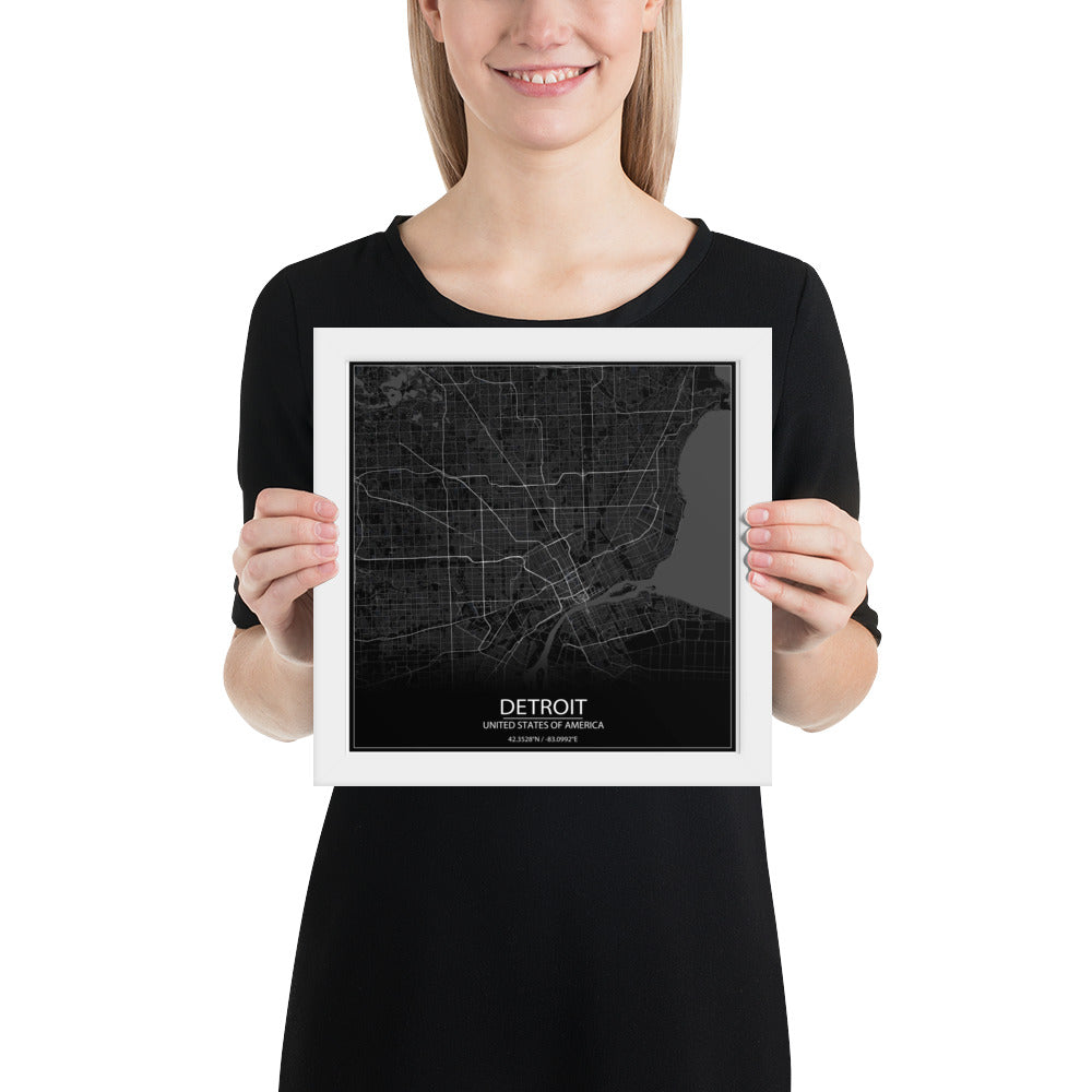 Detroit Black Framed Map