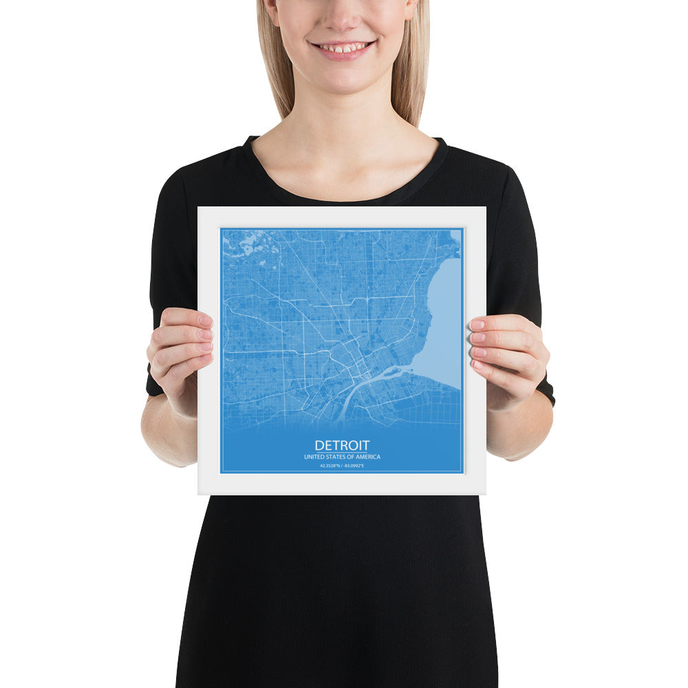 Detroit Blue and White Framed Map