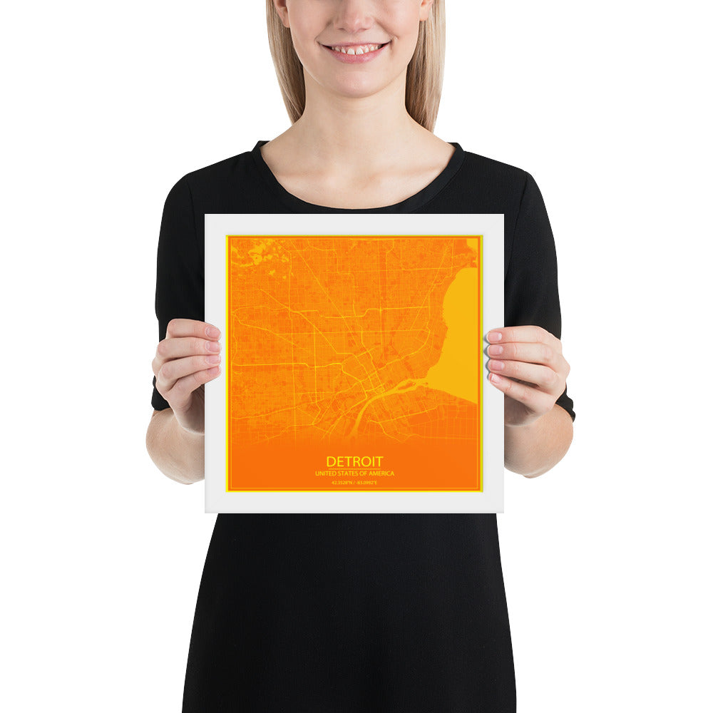 Detroit Orange and Yellow Framed Map