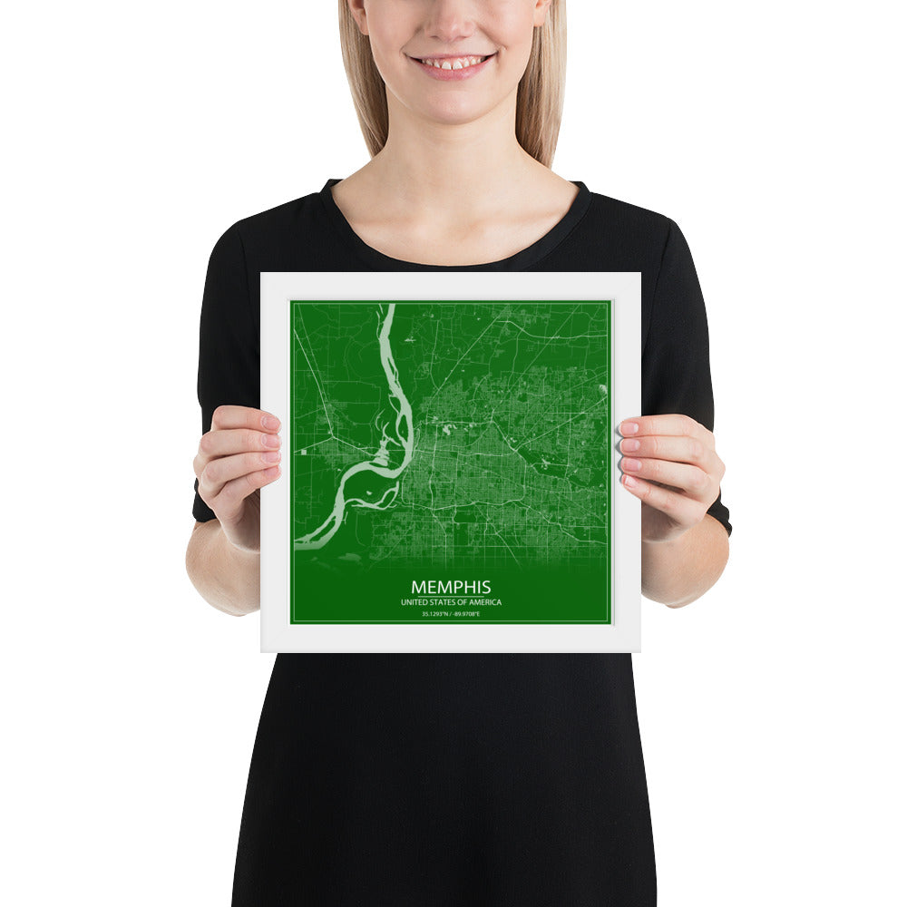 Memphis Green and White Framed Map