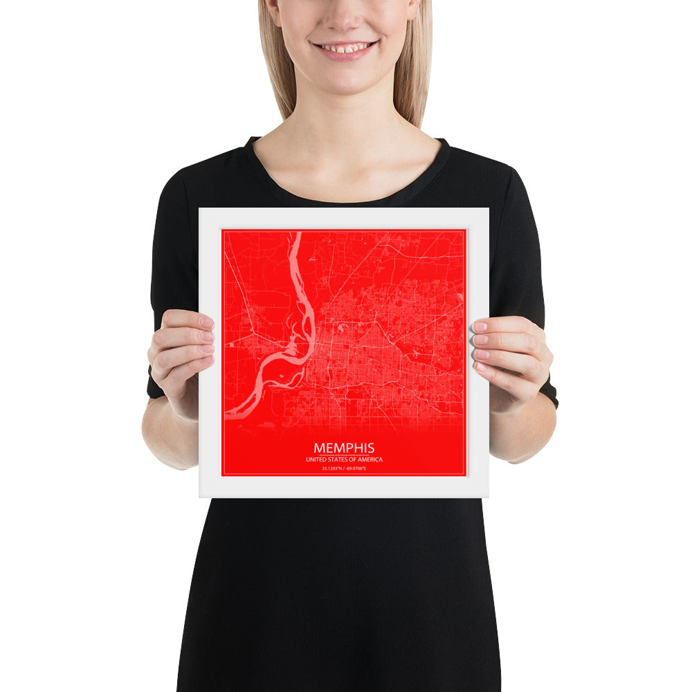 Memphis Red and White Framed Map