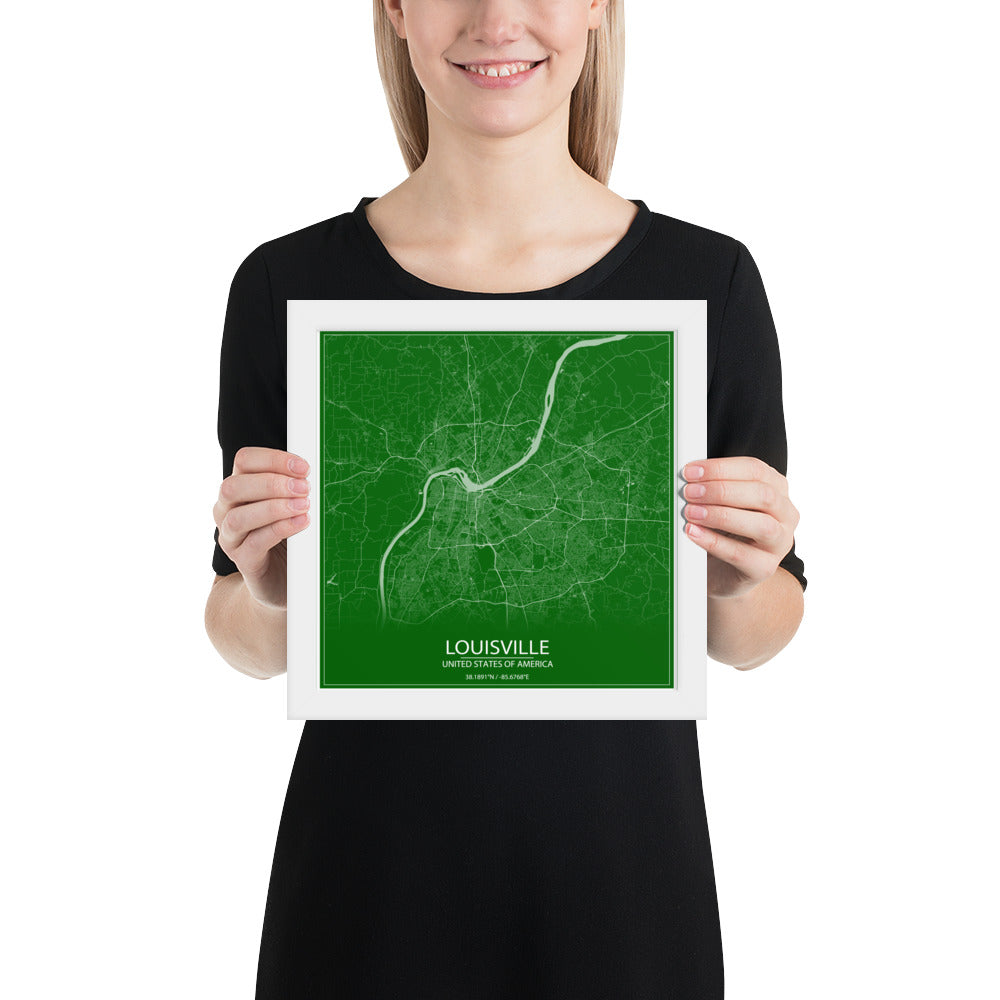 Louisville Green and White Framed Map