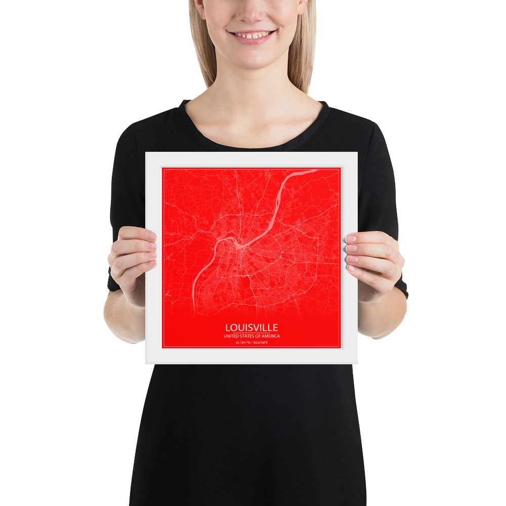 Louisville Red and White Framed Map