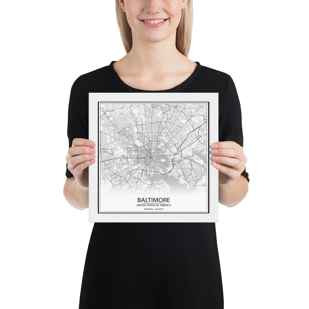 Baltimore White Framed Map