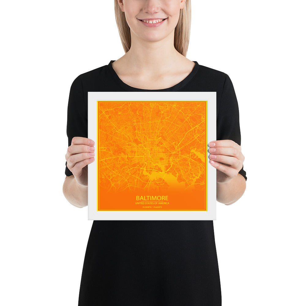 Baltimore Orange and Yellow Framed Map