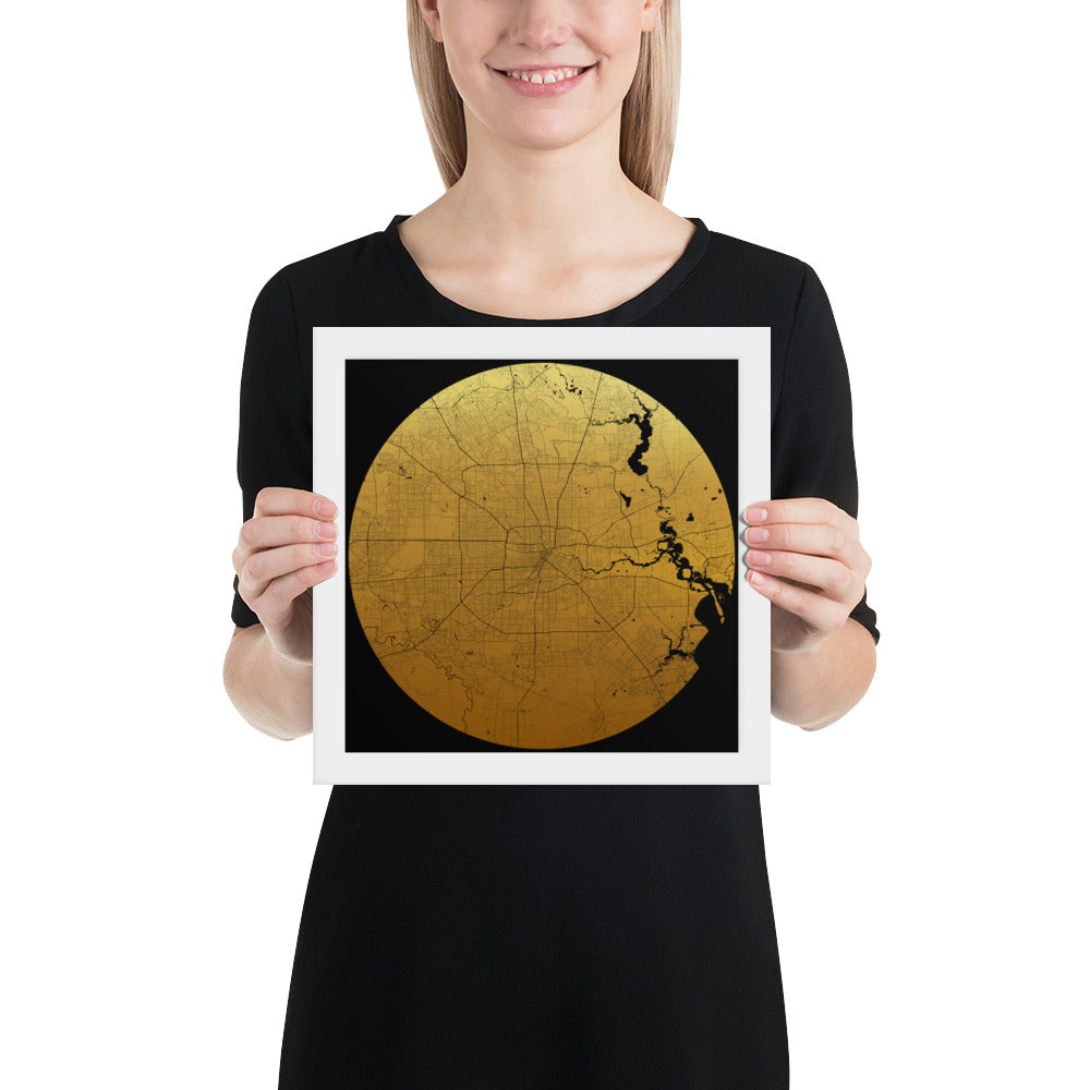 Houston Gold on Black Framed Map