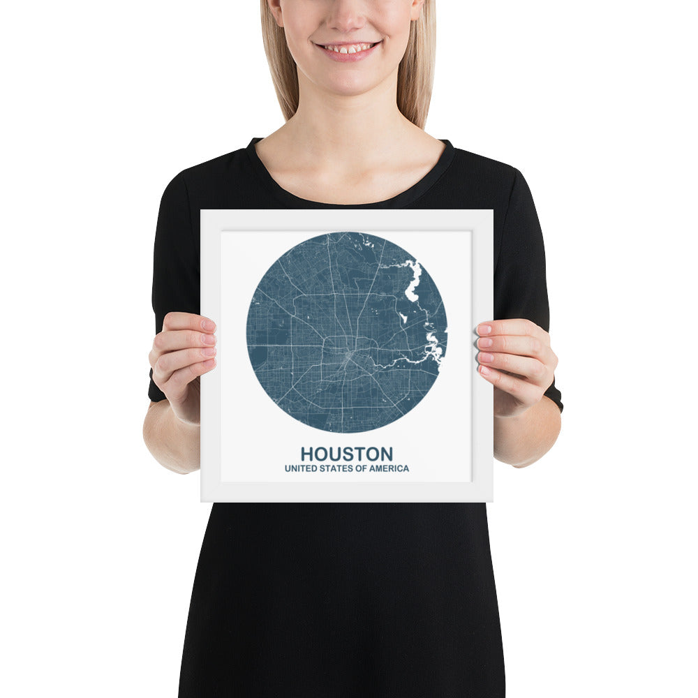 Houston Circular Blue Framed Map