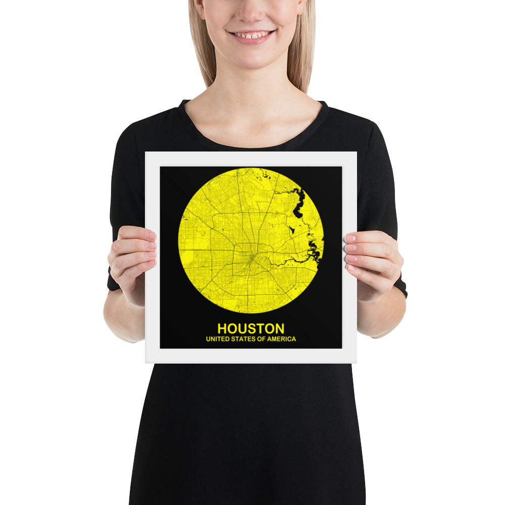 Houston Circular Yellow Framed Map