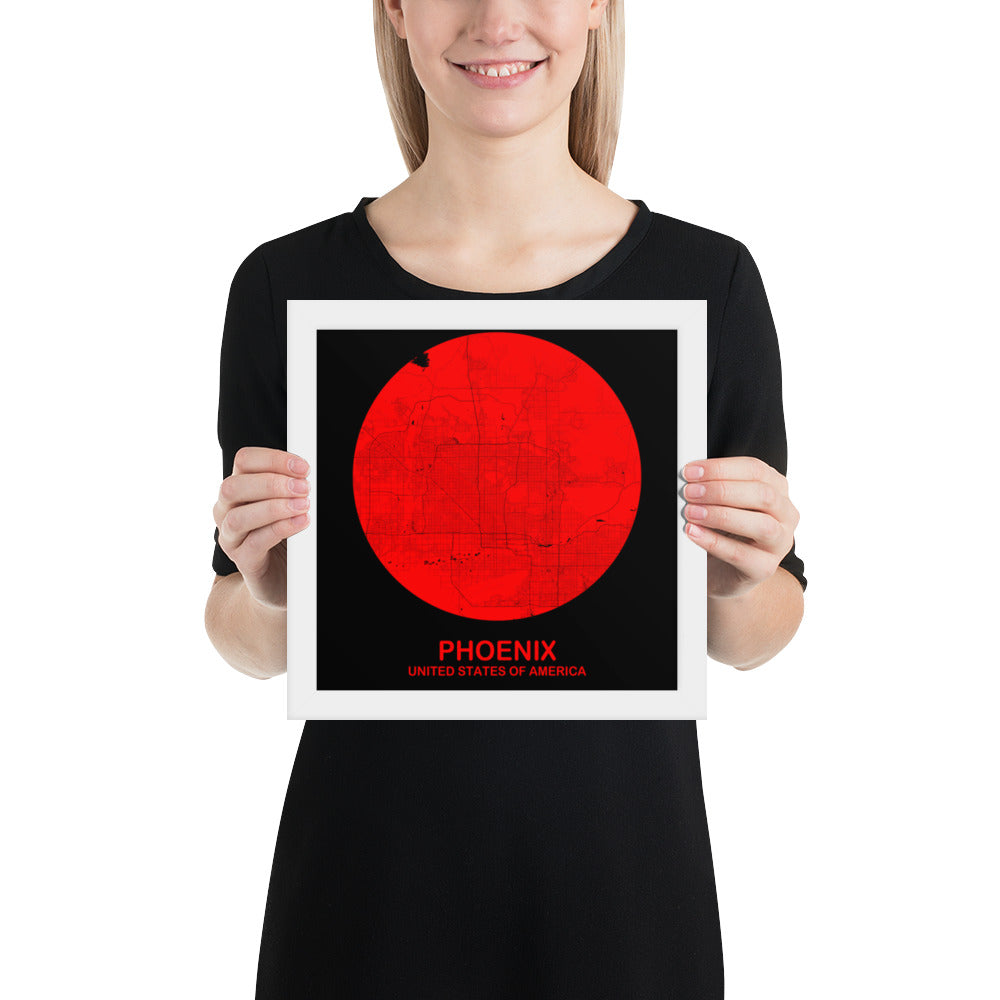 Phoenix Circular Red Framed Map