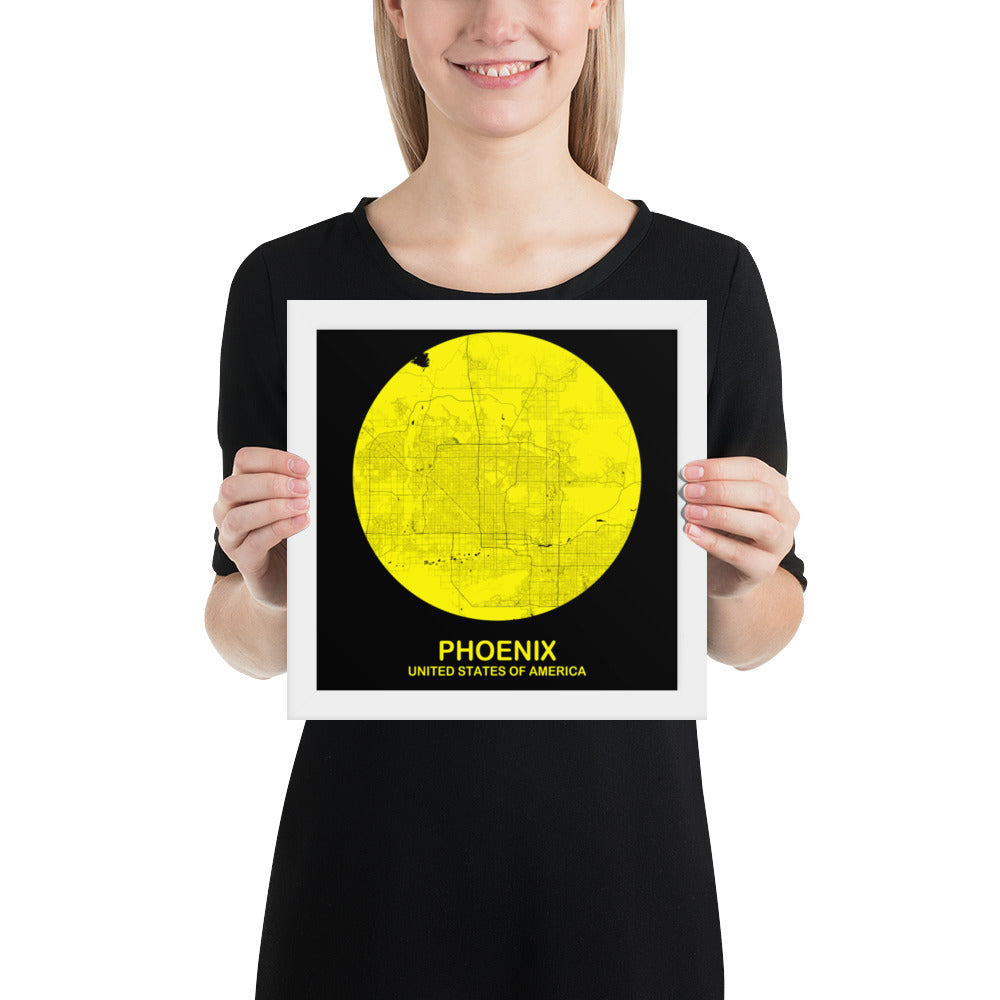 Phoenix Circular Yellow Framed Map