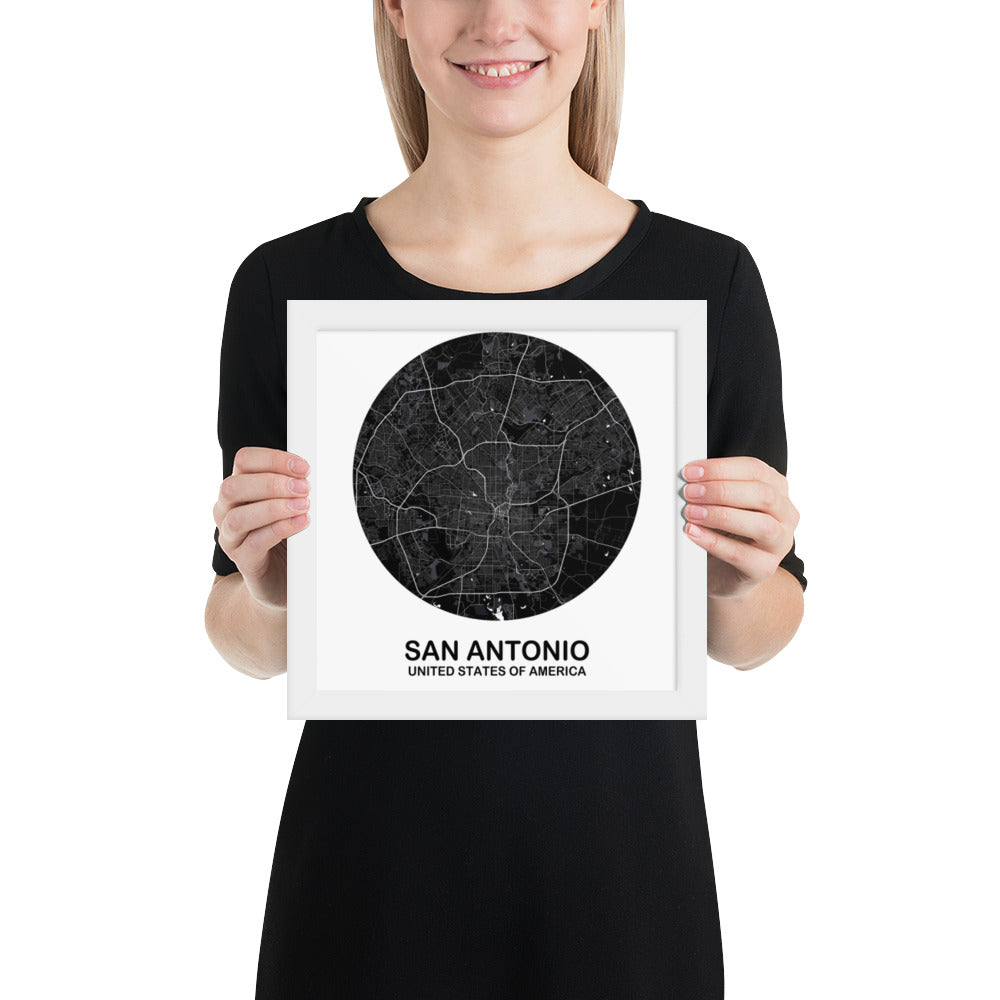 San Antonio Circular Black Framed Map