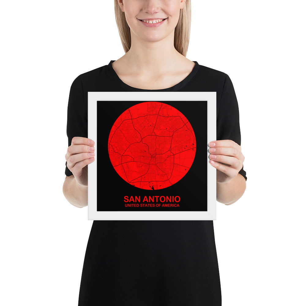 San Antonio Circular Red Framed Map