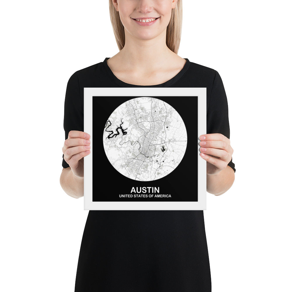 Austin Circular White Framed Map