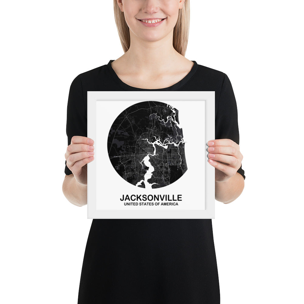 Jacksonville Circular Black Framed Map