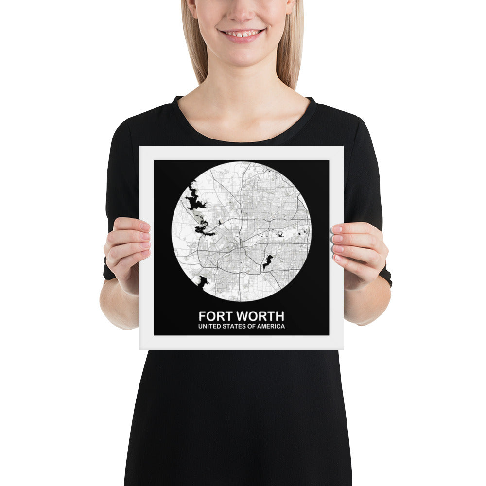 Fort Worth Circular White Framed Map