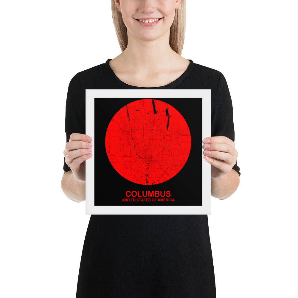 Columbus Circular Red Framed Map