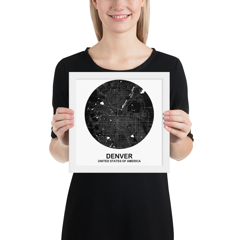 Denver Circular Black Framed Map