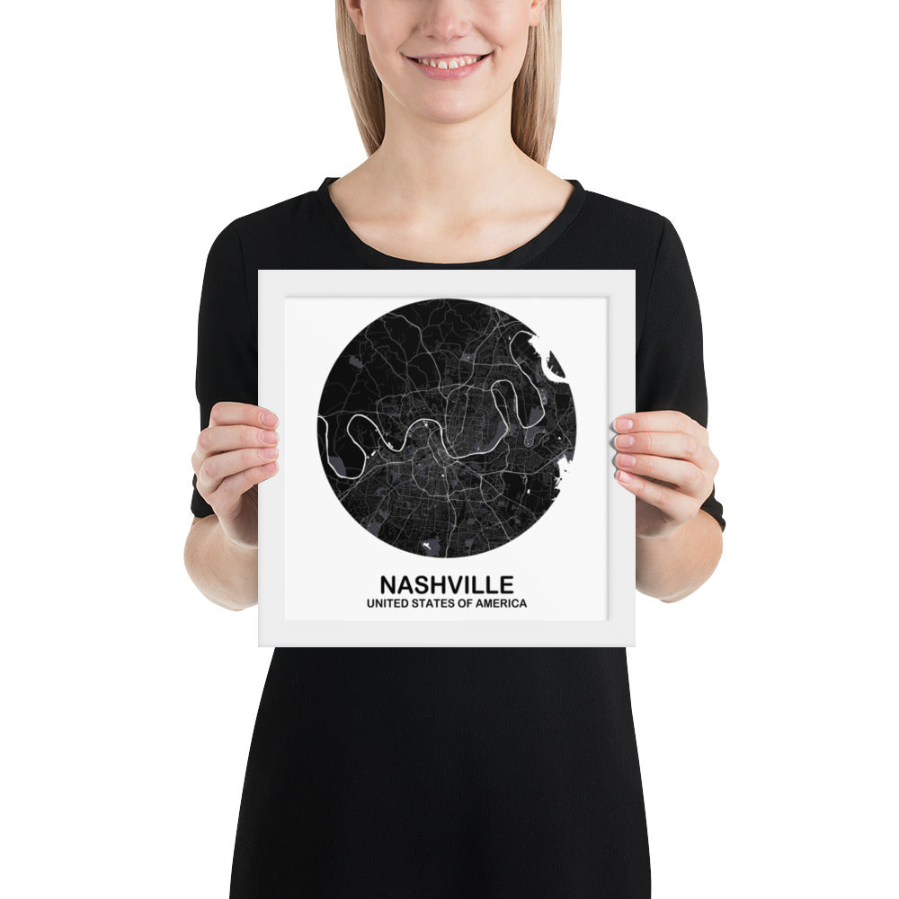 Nashville Circular Black Framed Map